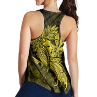Hawaiian Map Hula Girl Hibiscus Kanaka Polynesian Racerback Tank - Yellow - AH - Polynesian Pride