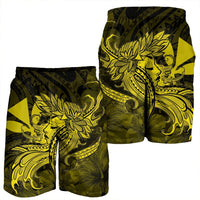 Hawaiian Map Hula Girl Hibiscus Kanaka Polynesian Men's Shorts - Yellow - AH - Polynesian Pride