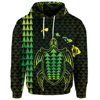 Custom Hawaiian Map Kakau Turtle Polynesian Hoodie Green - Polynesian Pride