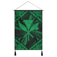 Hawaiian Map Kanaka Hibiscus Green Polynesian Hanging Poster - AH Hanging Poster Cotton And Linen - Polynesian Pride