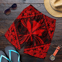Hawaiian Map Kanaka Hibiscus Red Polynesian Men's Shorts - AH Art - Polynesian Pride