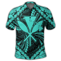 Hawaiian Map Kanaka Hibiscus Turquoise Polynesian Polo Shirt - Polynesian Pride