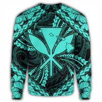 Hawaiian Map Kanaka Hibiscus Turquoise Polynesian Sweatshirt - AH - Polynesian Pride