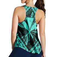Hawaiian Map Kanaka Hibiscus Turquoise Polynesian Racerback Tank - AH - Polynesian Pride