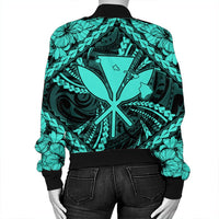 Hawaiian Map Kanaka Hibiscus Turquoise Polynesian Bomber Jacket - AH - Polynesian Pride