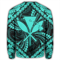 Hawaiian Map Kanaka Hibiscus Turquoise Polynesian Sweatshirt - AH - Polynesian Pride