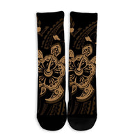 Hawaiian Map Kanaka Hibiscus Turtle Gold Polynesian Crew Socks - AH - Polynesian Pride