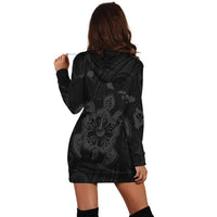 Hawaiian Map Kanaka Hibiscus Turtle Gray Polynesian Hoodie Dress - AH - Polynesian Pride