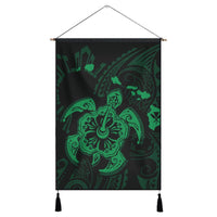 Hawaiian Map Kanaka Hibiscus Turtle Green Polynesian Hanging Poster - AH Hanging Poster Cotton And Linen - Polynesian Pride