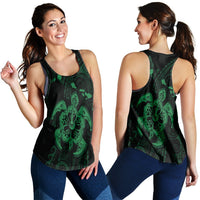 Hawaiian Map Kanaka Hibiscus Turtle Green Polynesian Racerback Tank - AH Black - Polynesian Pride