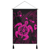 Hawaiian Map Kanaka Hibiscus Turtle Pink Polynesian Hanging Poster - AH Hanging Poster Cotton And Linen - Polynesian Pride