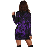 Hawaiian Map Kanaka Hibiscus Turtle Purple Polynesian Hoodie Dress - AH - Polynesian Pride