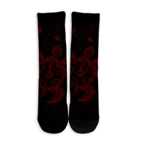 Hawaiian Map Kanaka Hibiscus Turtle Red Polynesian Crew Socks - AH - Polynesian Pride