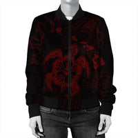Hawaiian Map Kanaka Hibiscus Turtle Red Polynesian Bomber Jacket - AH - Polynesian Pride