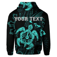 Custom Hawaiian Map Kanaka Hibiscus Turtle Turquoise Polynesian Hoodie - Polynesian Pride