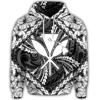 Hawaiian Map Kanaka Hibiscus White Polynesian Hoodie - Polynesian Pride