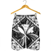Hawaiian Map Kanaka Hibiscus White Polynesian Men's Shorts - AH - Polynesian Pride