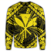 Hawaiian Map Kanaka Hibiscus Yellow Polynesian Sweatshirt - AH - Polynesian Pride