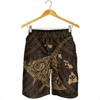 Hawaiian Map Kanaka Manta Ray Polynesian Men's Shorts Gold - AH - Polynesian Pride