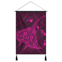 Hawaiian Map Kanaka Manta Ray Polynesian Hanging Poster Pink - AH Hanging Poster Cotton And Linen - Polynesian Pride