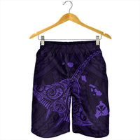Hawaiian Map Kanaka Manta Ray Polynesian Men's Shorts Purple - AH - Polynesian Pride
