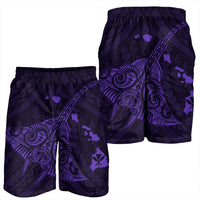 Hawaiian Map Kanaka Manta Ray Polynesian Men's Shorts Purple - AH - Polynesian Pride