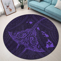 Hawaiian Map Kanaka Manta Ray Polynesian Round Carpet Purple - AH - Polynesian Pride