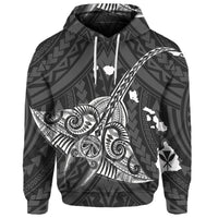 Custom Hawaiian Map Kanaka Manta Ray Polynesian Hoodie White - Polynesian Pride