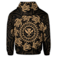 Hawaiian Map Kanaka Turtles Circle Style Gold Polynesian Hoodie - Polynesian Pride