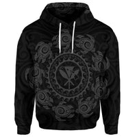 Custom Hawaiian Map Kanaka Turtles Circle Style Gray Polynesian Hoodie - Polynesian Pride