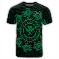 Hawaiian Map Kanaka Turtles Circle Style Green Polynesian T Shirt - Polynesian Pride