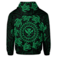 Hawaiian Map Kanaka Turtles Circle Style Green Polynesian Hoodie - Polynesian Pride