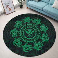 Hawaiian Map Kanaka Turtles Circle Style Green Polynesian Round Carpet - AH - Polynesian Pride