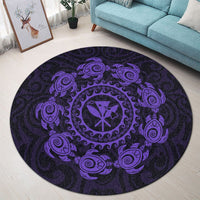 Hawaiian Map Kanaka Turtles Circle Style Purple Polynesian Round Carpet - AH - Polynesian Pride