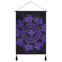 Hawaiian Map Kanaka Turtles Circle Style Purple Polynesian Hanging Poster - AH Hanging Poster Cotton And Linen - Polynesian Pride