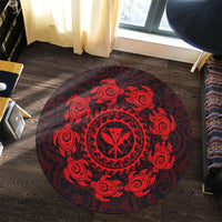 Hawaiian Map Kanaka Turtles Circle Style Red Polynesian Round Carpet - AH - Polynesian Pride