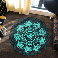Hawaiian Map Kanaka Turtles Circle Style Turquoise Polynesian Round Carpet - AH - Polynesian Pride