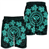 Hawaiian Map Kanaka Turtles Circle Style Turquoise Polynesian Men's Shorts - AH - Polynesian Pride