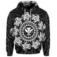 Custom Hawaiian Map Kanaka Turtles Circle Style White Polynesian Hoodie - Polynesian Pride