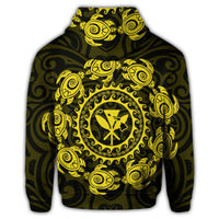 Hawaiian Map Kanaka Turtles Circle Style Yellow Polynesian Zip Hoodie - Polynesian Pride