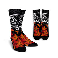 Hawaiian Map Kanaka Turtles Hibiscus Plumeria Crew Socks - AH Crew Socks White - Polynesian Pride
