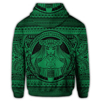 Hawaiian Map Madame Pele Kanaka Plumeria Polynesian Zip Hoodie Green - Polynesian Pride