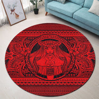 Hawaiian Map Madame Pele Kanaka Plumeria Polynesian Round Carpet Red AH - Polynesian Pride