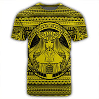 Hawaiian Map Madame Pele Kanaka Plumeria Polynesian T Shirt Yellow - Polynesian Pride