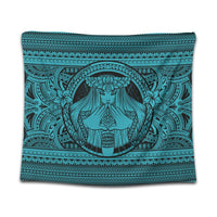 Hawaiian Map Madame Pele Mauna Kea Plumeria Polynesian Tapestry Blue AH Wall Tapestry Black - Polynesian Pride