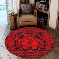 Hawaiian Map Madame Pele Mauna Kea Plumeria Polynesian Round Carpet Red AH - Polynesian Pride