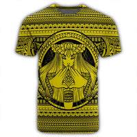 Hawaiian Map Madame Pele Mauna Kea Plumeria Polynesian T Shirt Yellow - Polynesian Pride