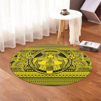 Hawaiian Map Madame Pele Mauna Kea Plumeria Polynesian Round Carpet Yellow AH - Polynesian Pride
