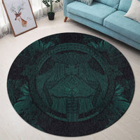 Hawaiian Map Madame Pele Polynesian Round Carpet Dark Green AH - Polynesian Pride