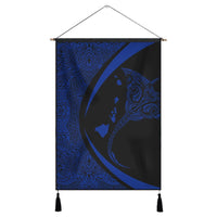 Hawaiian Map Manta Ray Blue Polynesian Hanging Poster - AH Hanging Poster Cotton And Linen - Polynesian Pride